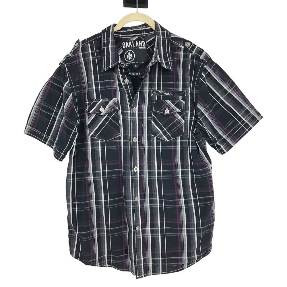 Oakland Black Label Regular Fit Button Down Short Sleeve Shirt Size Large